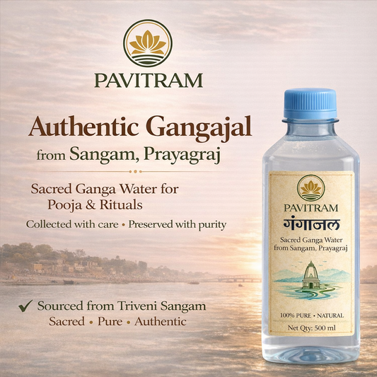 Pavitram Gangajal – Pack of 6 Bottles (500 ml Each) | Total 3 Litres | Pure & Authentic Holy Ganga Water